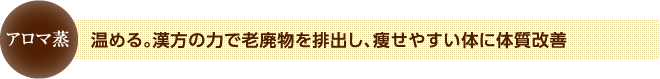 温める。漢方の力で老廃物を排出し、痩せやすい体に体質改善